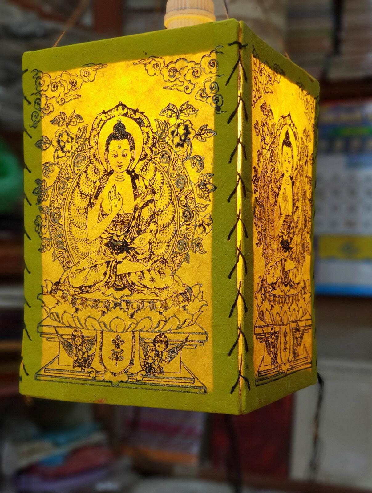 Yellow-amogsiddhi-buddha-4-sided-paper-lampshades