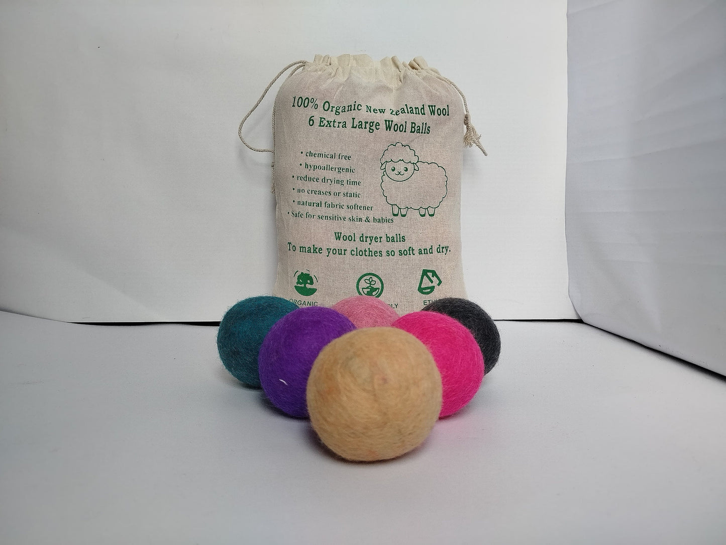 Wool Dryer Balls - Set of 6 - Large eco friendly natural wool tumble dryer balls - unscented handmade