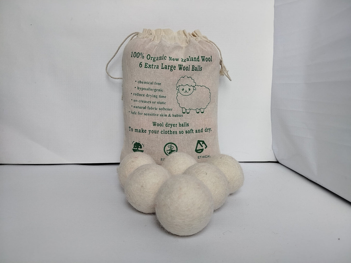 Wool Dryer Balls - Set of 6 - Large eco friendly natural wool tumble dryer balls - unscented handmade