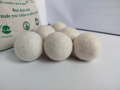 Wool Dryer Balls - Set of 6 - Large eco friendly natural wool tumble dryer balls - unscented handmade, White