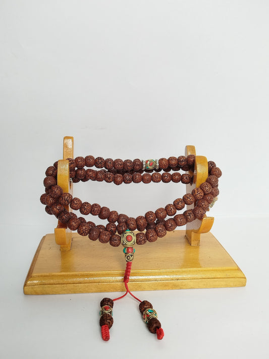 Rudraksha Buddhist Japa Mala 108 beads, Tibetan Rudraksha Rosary 108 beads, Handmade