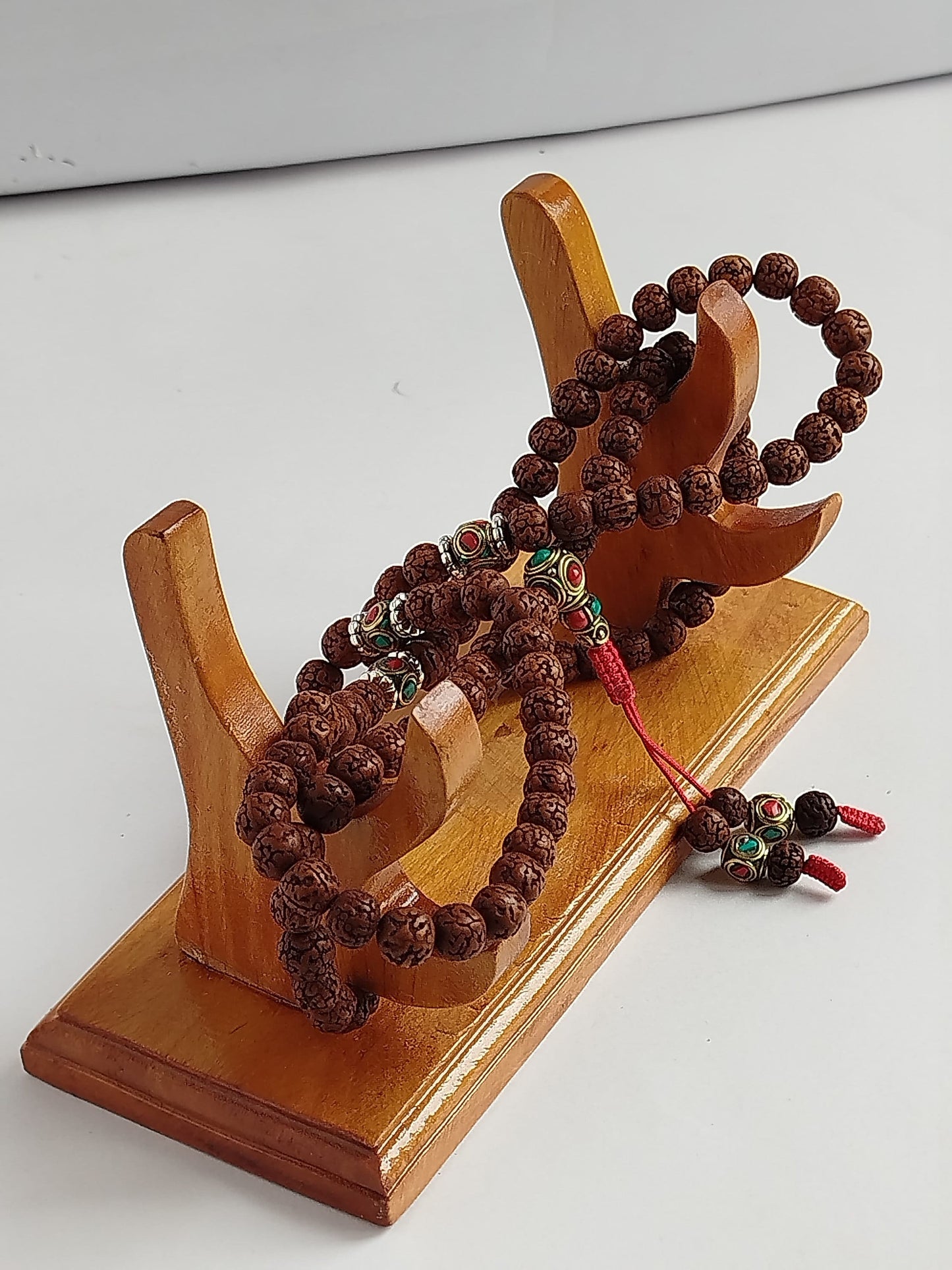 Rudraksha Buddhist Japa Mala 108+1 with Guru beads, Tibetan Rudraksha Rosary 108 beads, Handmade meditation mala Rudraksha mala