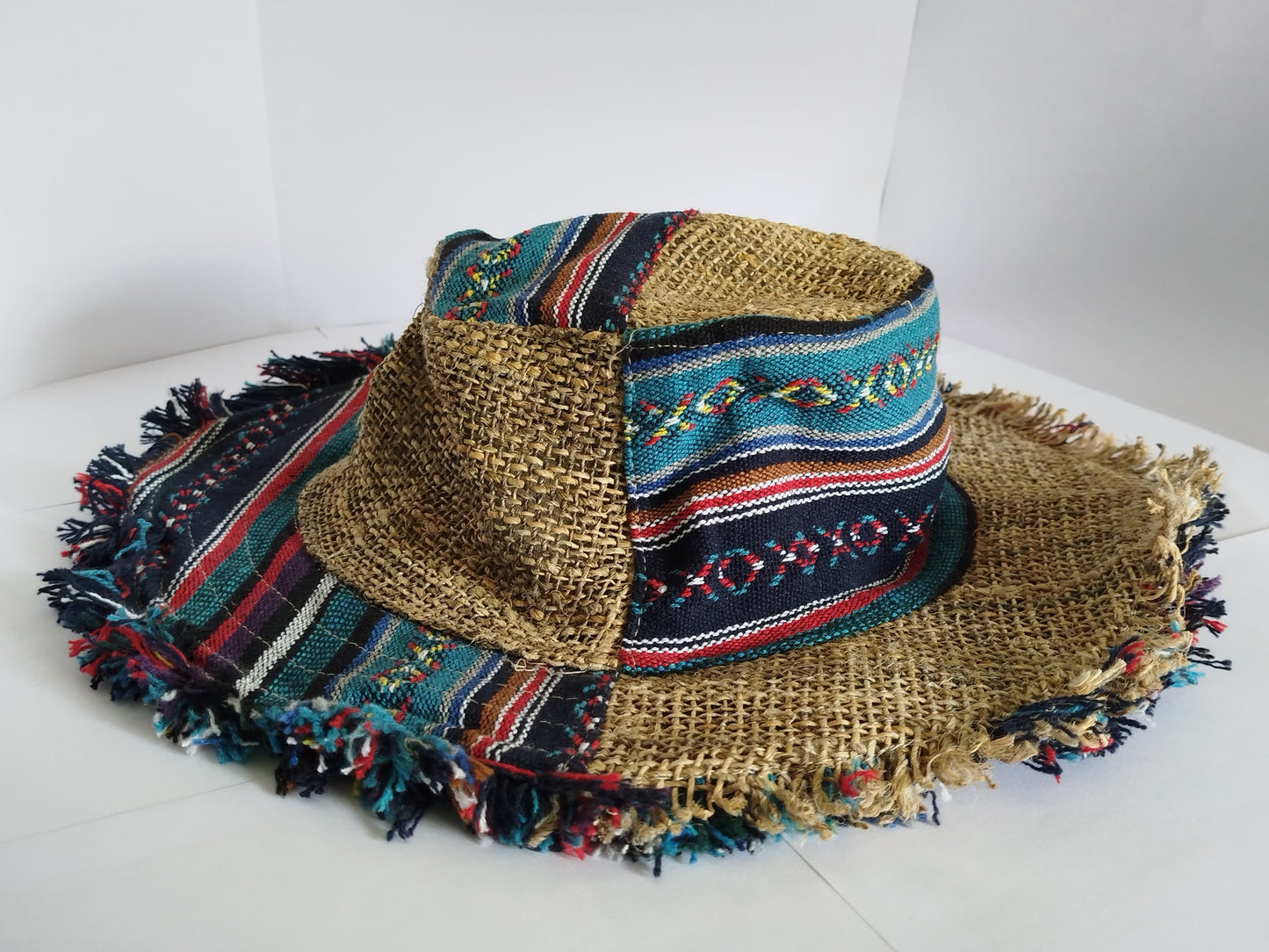 Hemp Summer Hat, Handmade Nepal Hemp Hat Multipatch