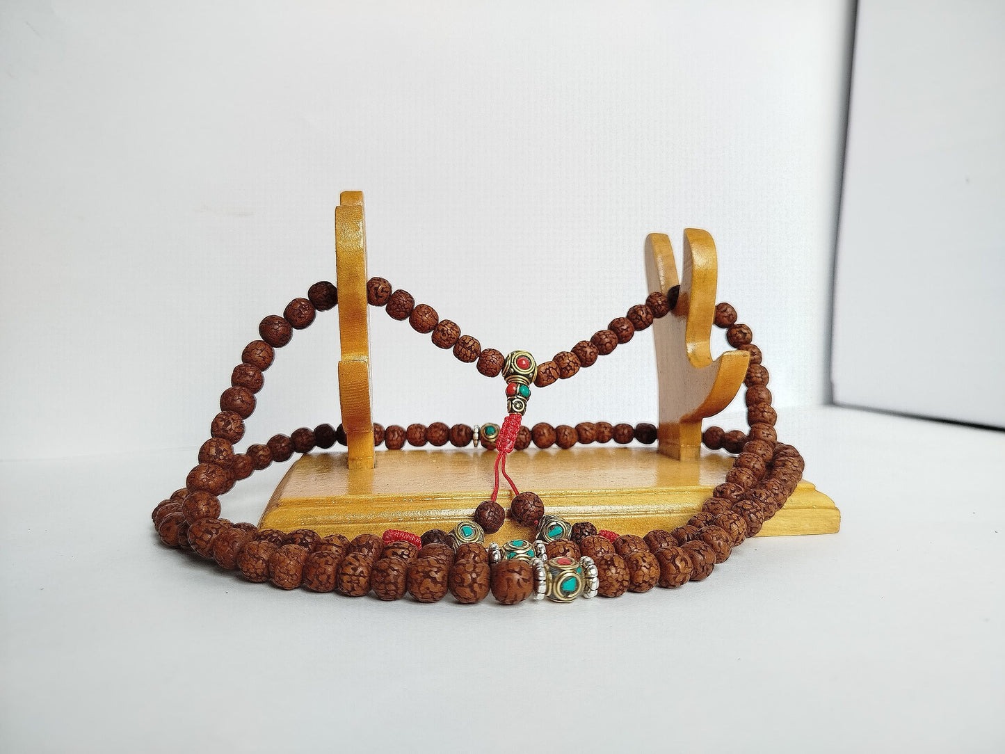 Rudraksha Buddhist Japa Mala 108+1 with Guru beads, Tibetan Rudraksha Rosary 108 beads, Handmade meditation mala Rudraksha mala