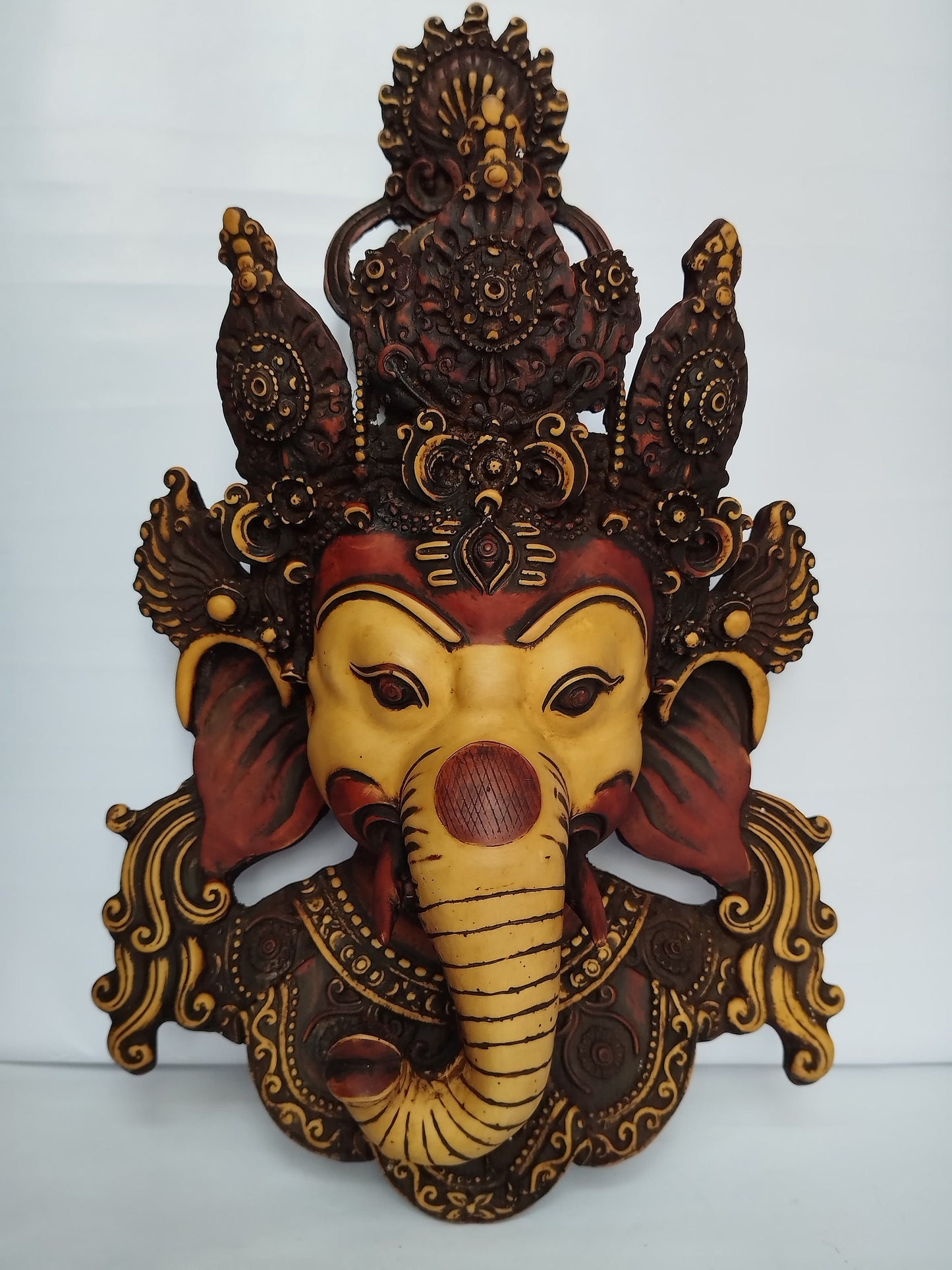 Ganesh Mask, Ganesh Wall Decor, Colorful Ganesha Hanging, 16 inches Long Ganesh Statue, Ganesha Head Statue, Elephant god Head Resin Statue