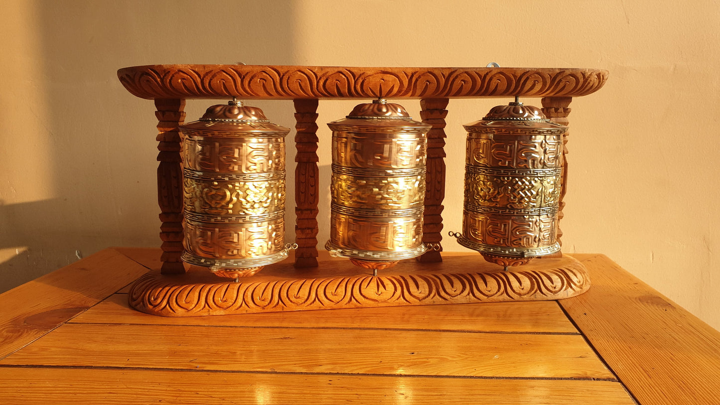 Tibetan Prayer Wheel • Wall Mounted Buddhist Wooden Om Mani Padme Hum Mantra Carved Spinning Prayer Wheel • Tibetan Handmade Spinning Wheel