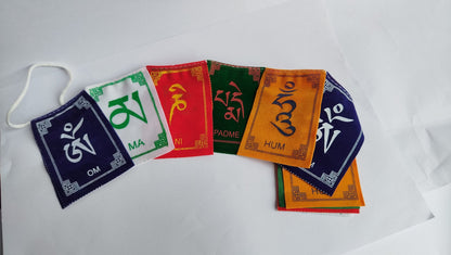 Mini Prayer Flags Om Ma Ni Padme Hum Tibetan Buddhist Flags Lungta Wind Horse, handmade in Nepal