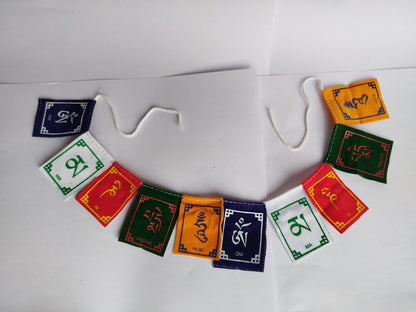 Mini Prayer Flags Om Ma Ni Padme Hum Tibetan Buddhist Flags Lungta Wind Horse, handmade in Nepal