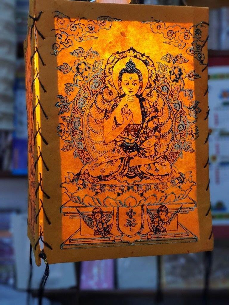 Amogsiddhi Buddha , Handmade Nepali Kagaj AKA Lokta Paper Lampshades, Lampshade Handmade Paper lamp shades, Ecofriendly,