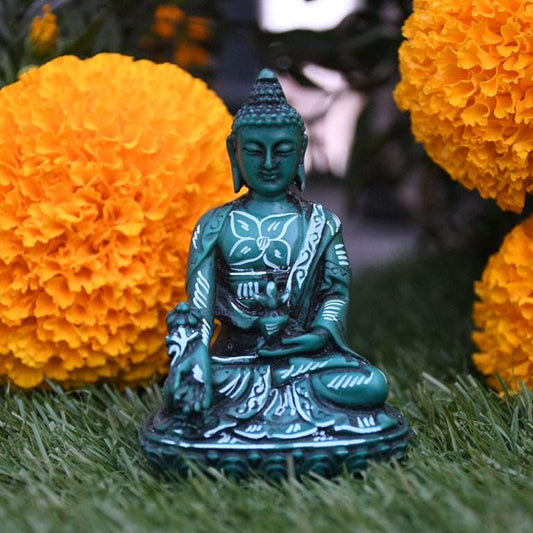 Medicine Buddha  10 cm Carved  resin (casting resin) turquoise | Handmade from Nepal, Handmade Buddha Statue Nepal, Gift Pack