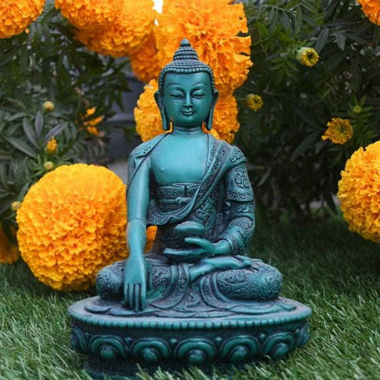 Medicine Buddha  8 inch  Carved  resin (casting resin) turquoise | Handmade from Nepal, Shakyamuni Buddha Rupa