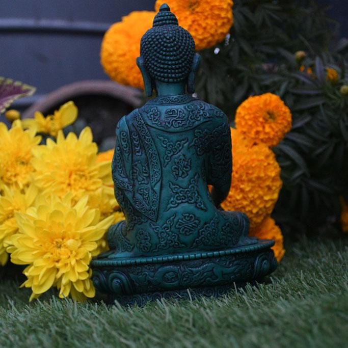 Medicine Buddha  8 inch  Carved  resin (casting resin) turquoise | Handmade from Nepal, Shakyamuni Buddha Rupa