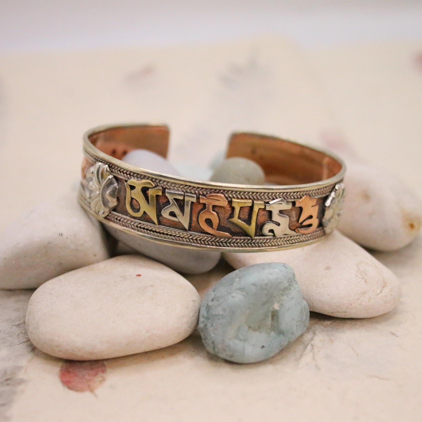 Pure Copper Bracelet - Healing Bracelet - Copper Cuff Bangle - Handmade in Nepal - Ideal for Gift, Om Mani PadhmeHum tri metal  mix