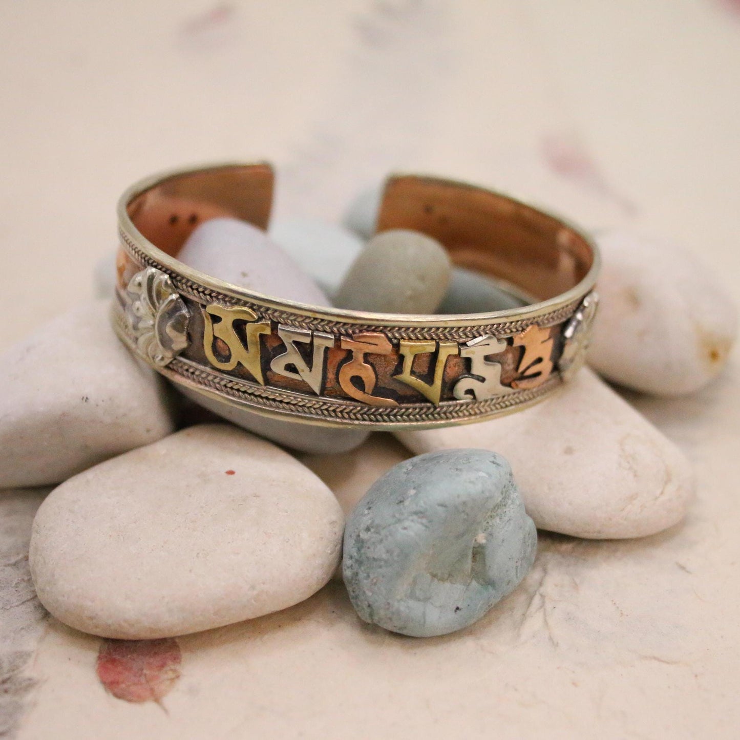 Pure Copper Bracelet - Healing Bracelet - Copper Cuff Bangle - Handmade in Nepal - Ideal for Gift, Om Mani PadhmeHum tri metal  mix