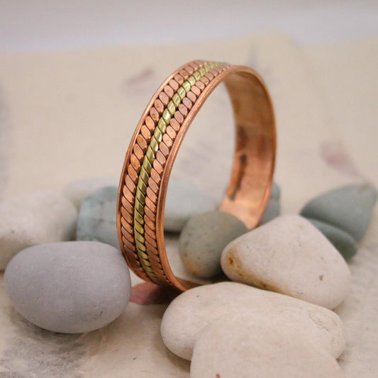 Pure Copper Bracelet - Healing Bracelet - Copper Cuff Bangle - Handmade in Nepal - Ideal for Gift, Braided Hand Beaten Tri Lay