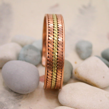 Pure Copper Bracelet - Healing Bracelet - Copper Cuff Bangle - Handmade in Nepal - Ideal for Gift, Braided Hand Beaten Tri Lay