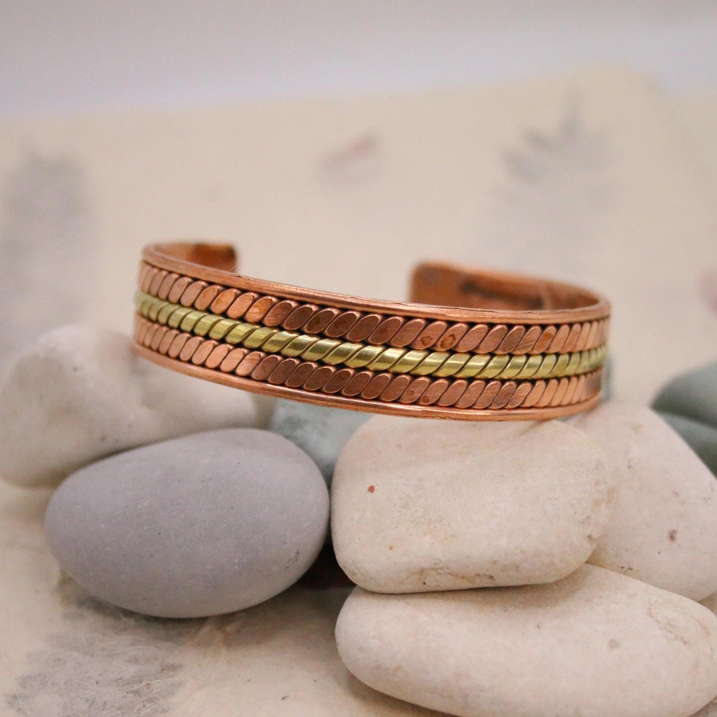 Pure Copper Bracelet - Healing Bracelet - Copper Cuff Bangle - Handmade in Nepal - Ideal for Gift, Braided Hand Beaten Tri Lay