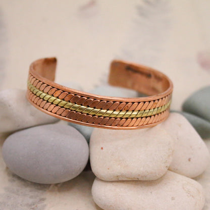 Pure Copper Bracelet - Healing Bracelet - Copper Cuff Bangle - Handmade in Nepal - Ideal for Gift, Braided Hand Beaten Tri Lay