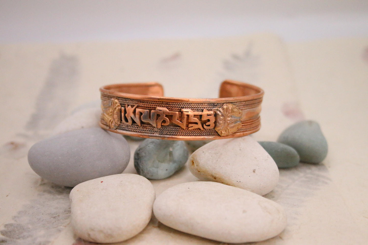 Pure Copper Bracelet - Healing Bracelet - Copper Cuff Bangle - Handmade in Nepal - Ideal for Gift, Om Mani Padhme Hum carved