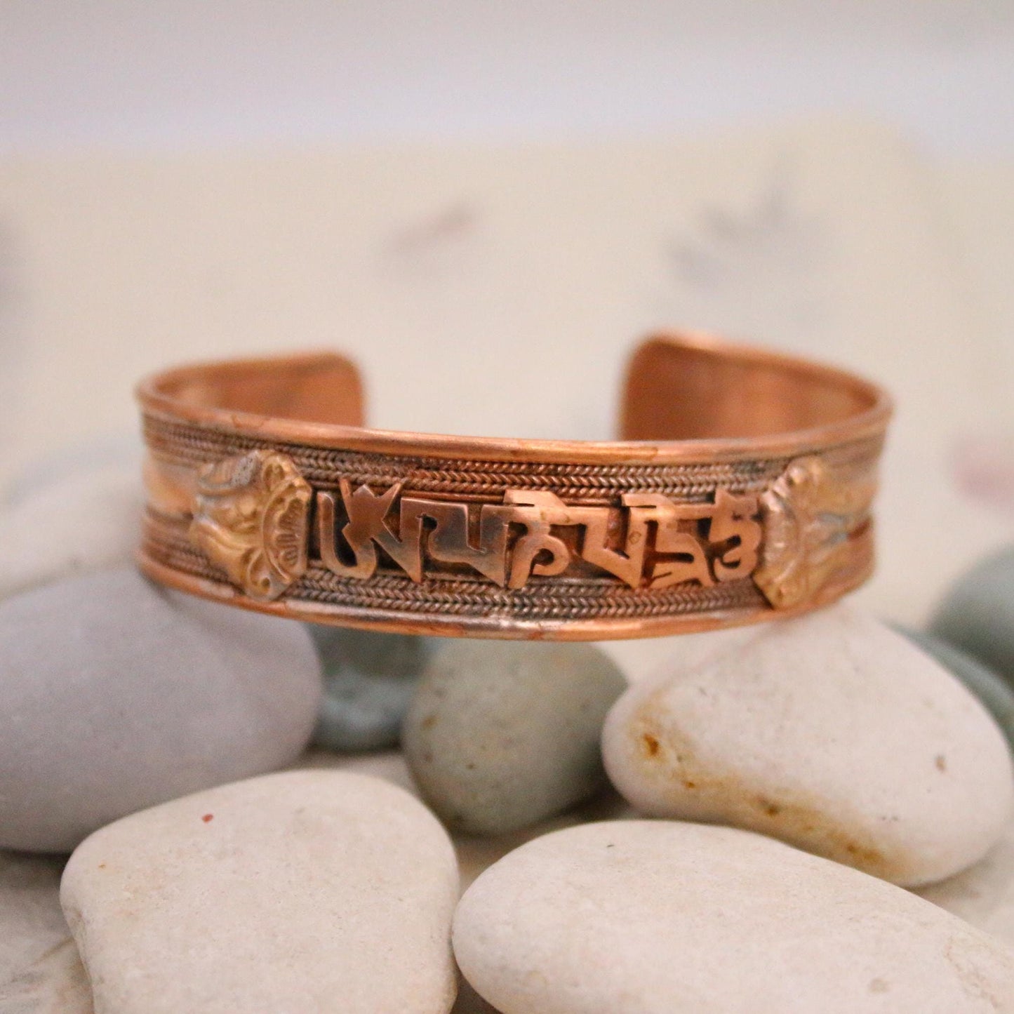 Pure Copper Bracelet - Healing Bracelet - Copper Cuff Bangle - Handmade in Nepal - Ideal for Gift, Om Mani Padhme Hum carved