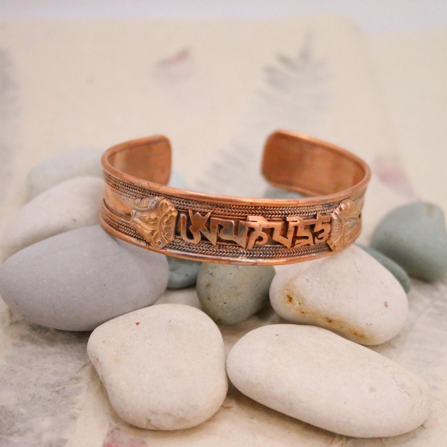 Pure Copper Bracelet - Healing Bracelet - Copper Cuff Bangle - Handmade in Nepal - Ideal for Gift, Om Mani Padhme Hum carved