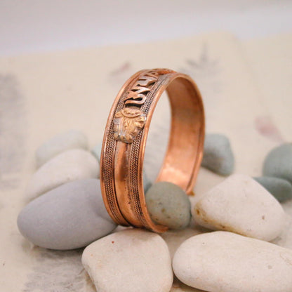 Pure Copper Bracelet - Healing Bracelet - Copper Cuff Bangle - Handmade in Nepal - Ideal for Gift, Om Mani Padhme Hum carved