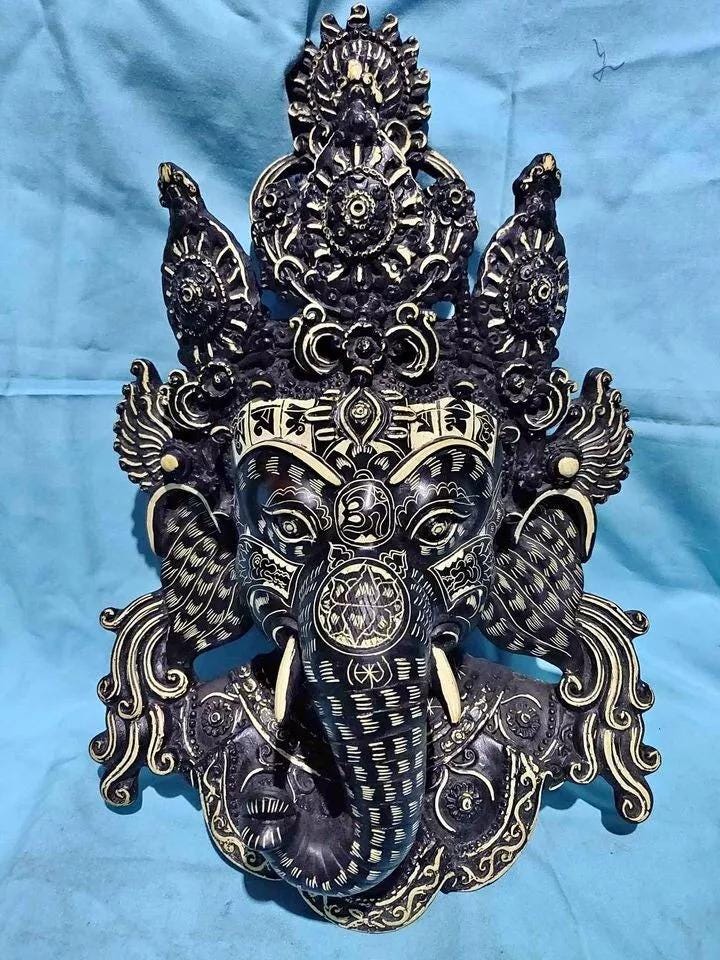 Ganesh Mask, Ganesh Wall Decor, Colorful Ganesha Hanging, 16 inches Long Ganesh Statue, Ganesha Head Statue, Elephant god Head Resin Statue