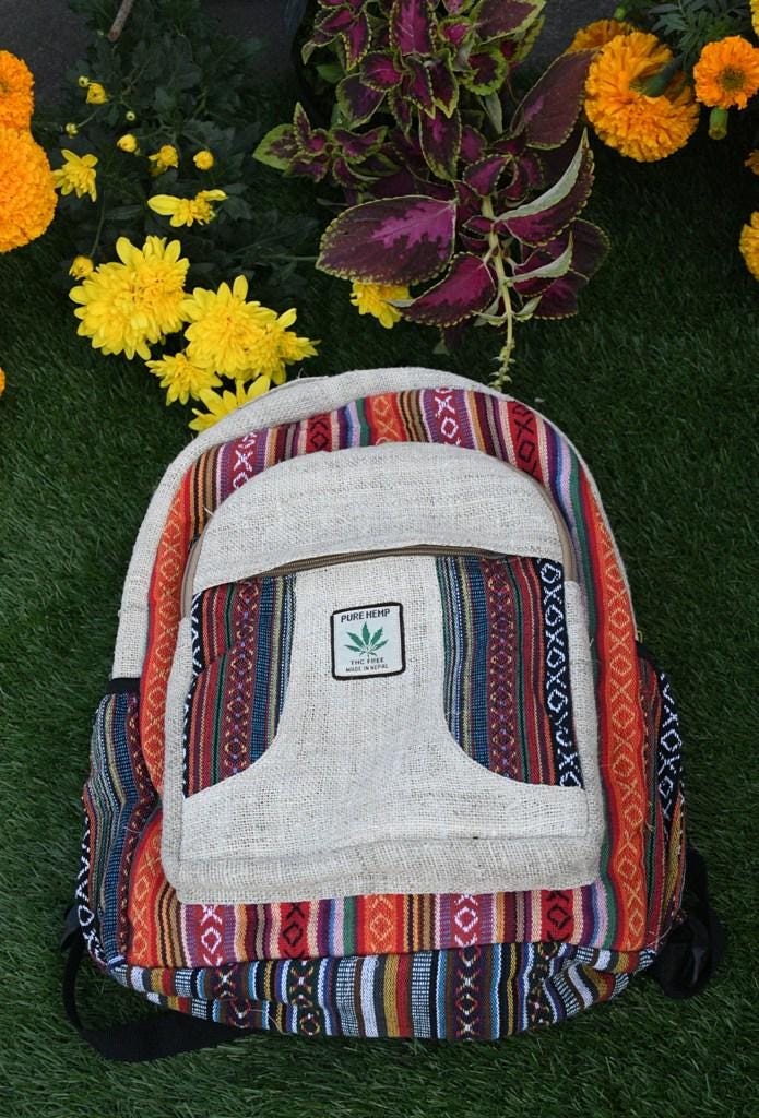 Handmade Hemp Backpack - Natural Colors | Organic, Vegan & Ethical | Pure Hemp Small Bag Colorful Rucksack- Hemp bag