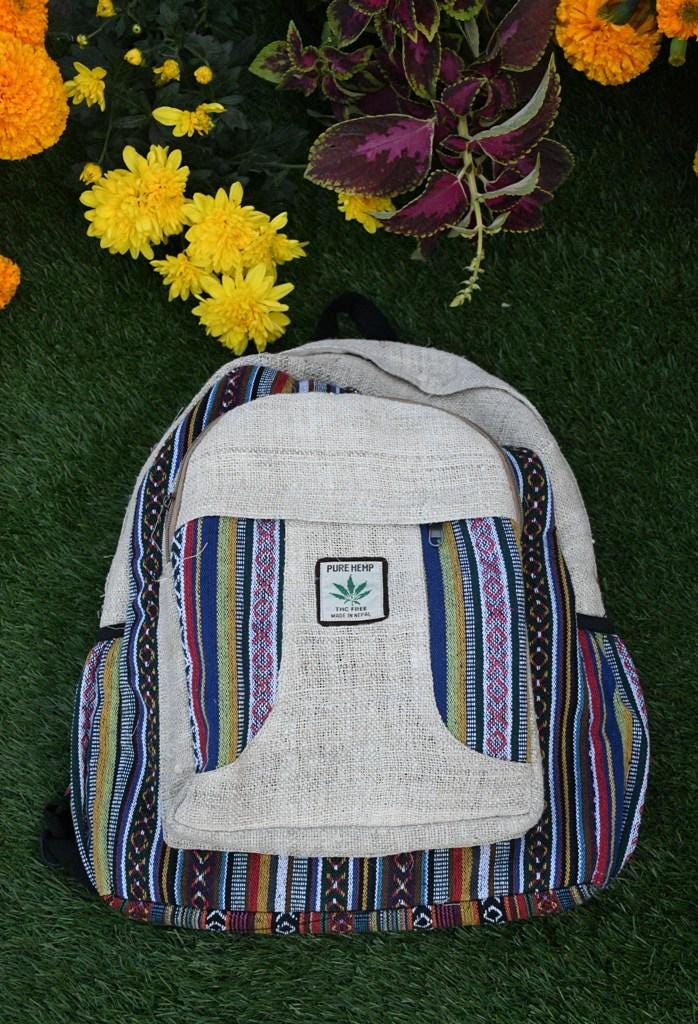 Handmade Hemp Backpack - Natural Colors | Organic, Vegan & Ethical | Pure Hemp Small Bag Colorful Rucksack- Hemp bag