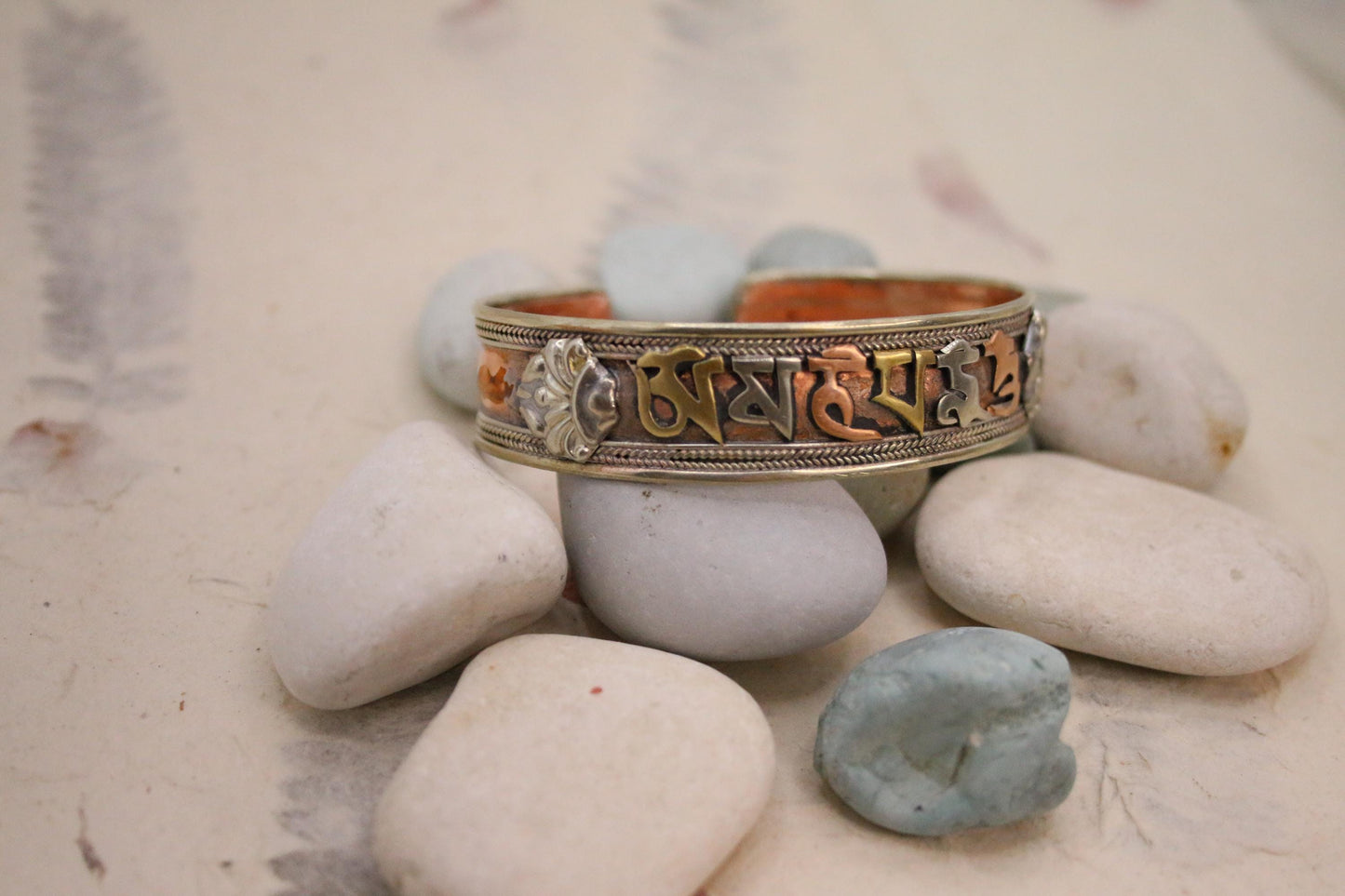 Pure Copper Bracelet - Healing Bracelet - Copper Cuff Bangle - Handmade in Nepal - Ideal for Gift, Om Mani PadhmeHum tri metal  mix