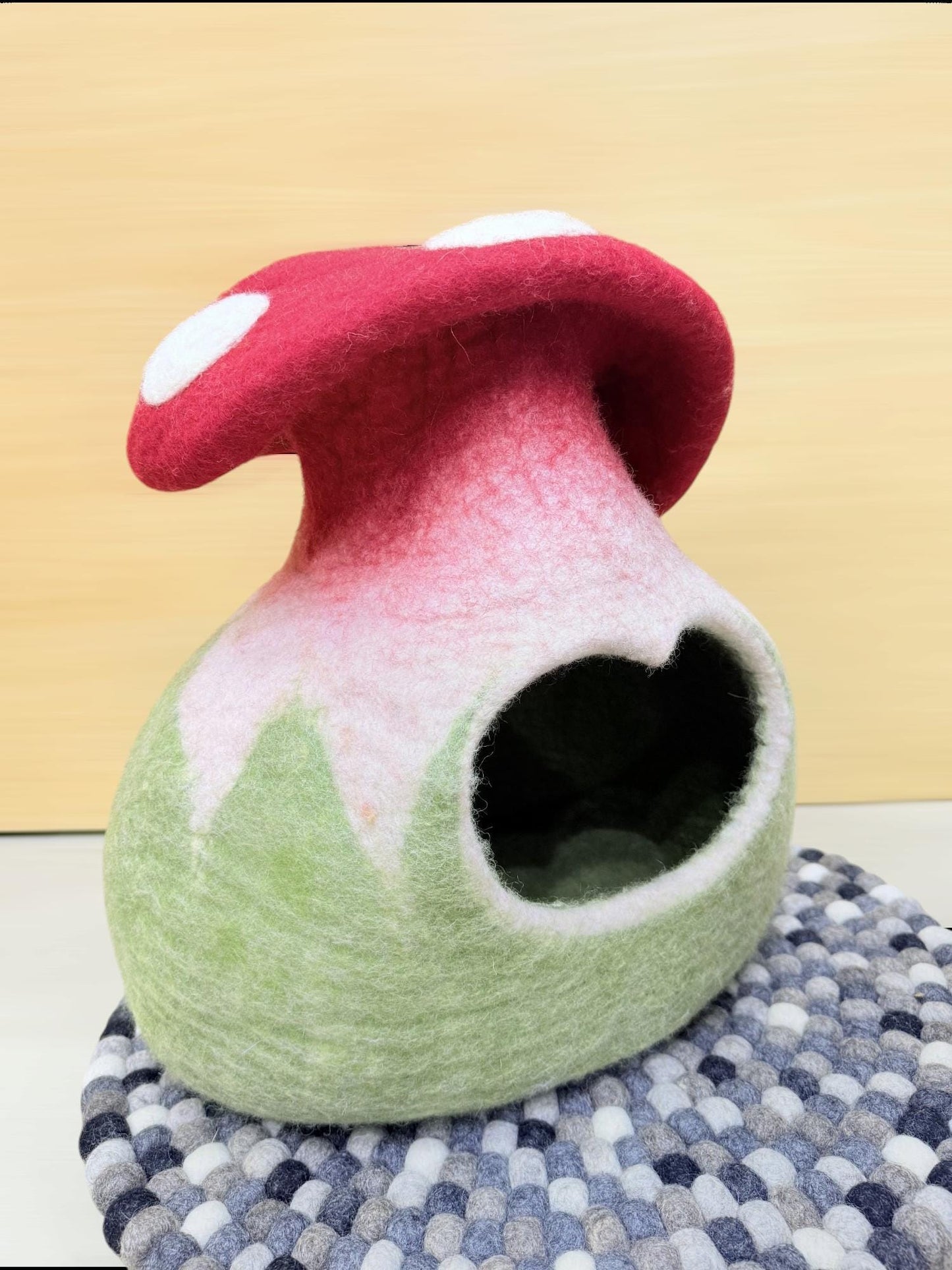 Wool Felt Mushroom Cat Cave | Premium Cat Bed | Kitty Bed | Felt Cat House | Fair Trade | 100% Wool and Handmade