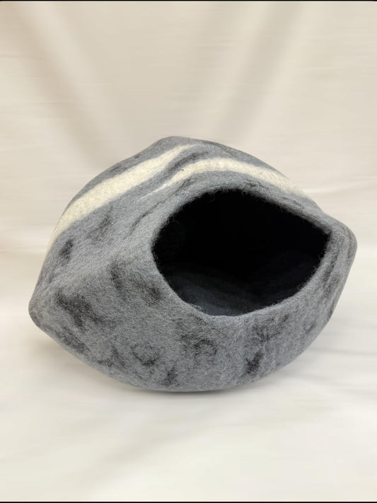 50cm Handmade Wool Felted Cat Cave House with Striped Design