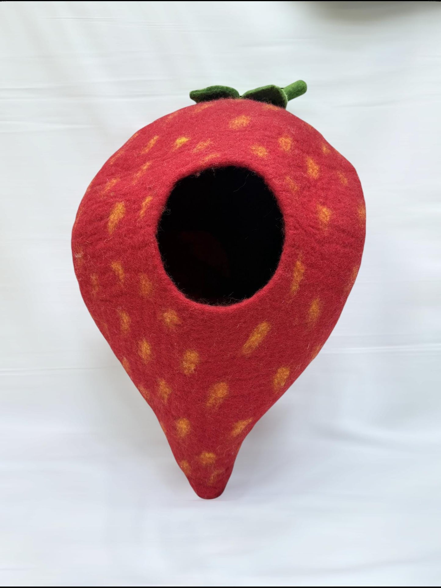 Strawberry Cat Cave - Handmade Felt Pet House - Wool Kitty Bed - Pet Cat Cocoon - Pet Vessel - Eco-friendly Bed