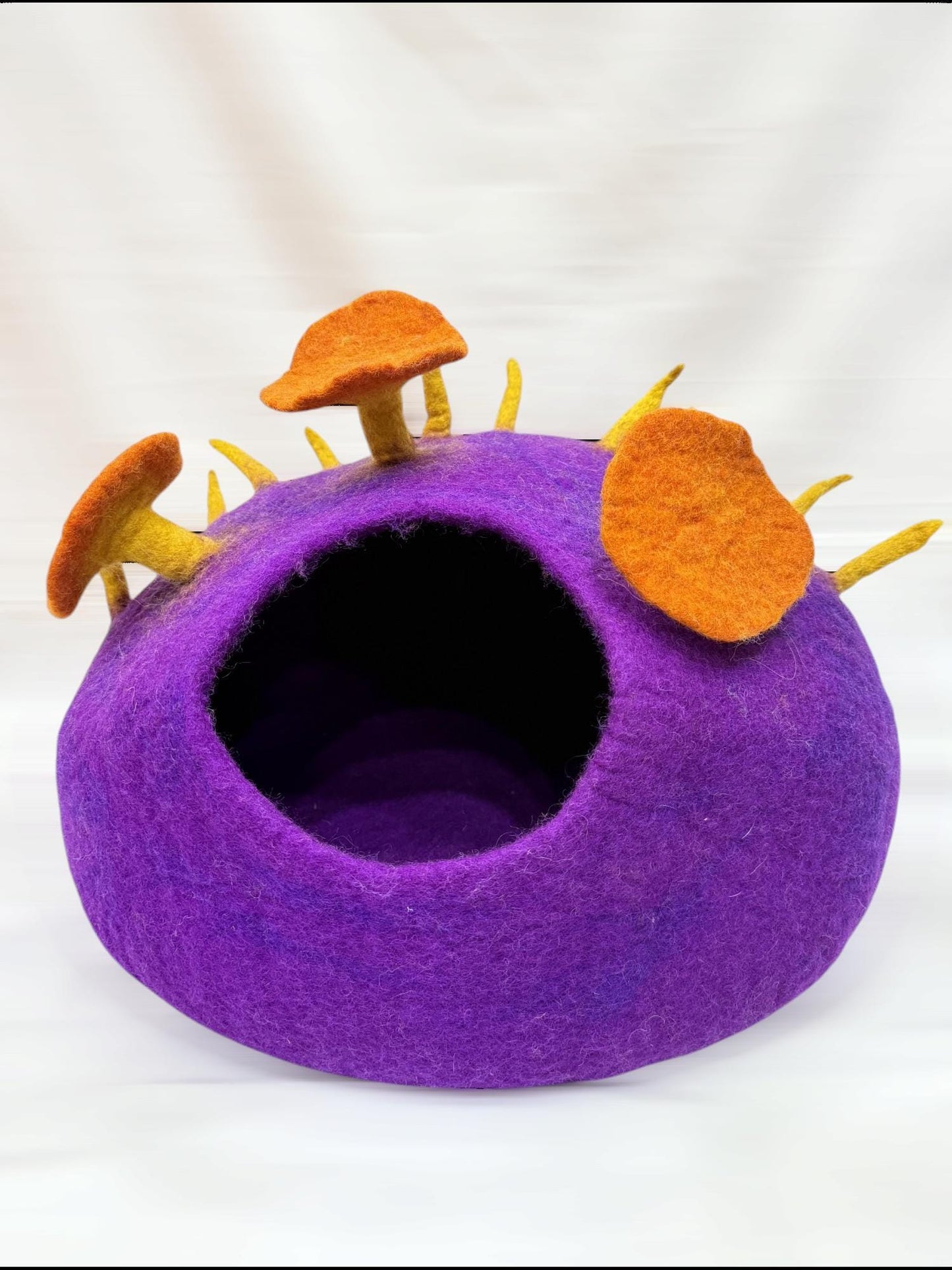 50cm Handmade Wool Cat Cocoon Bed / Cozy Cat Cave House,  Felted Cat House Handmade, Purple Flower Cave