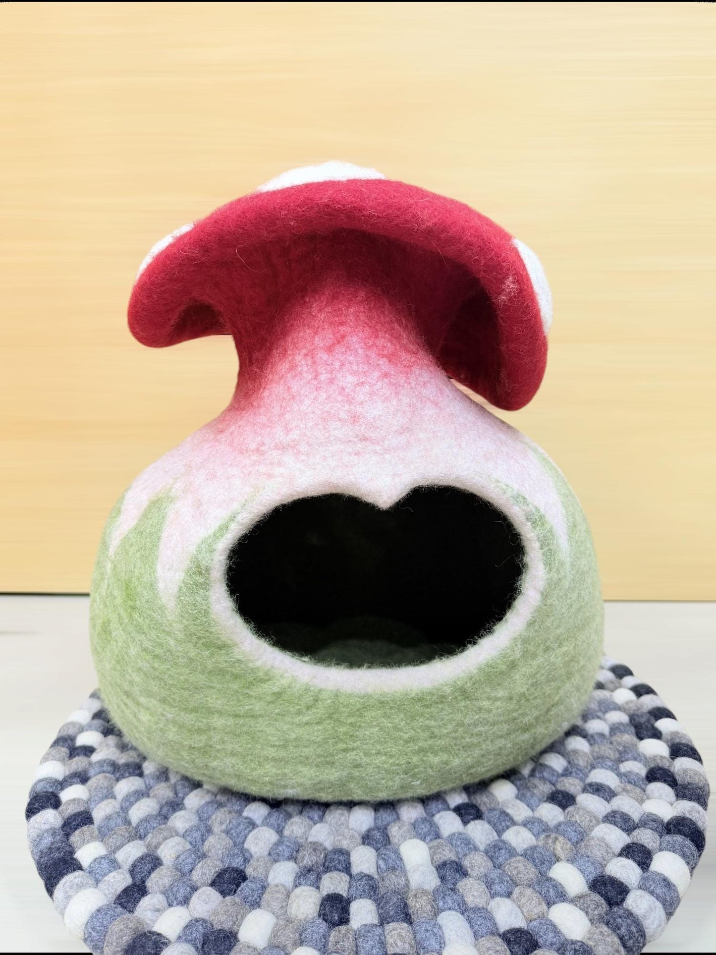 Wool Felt Mushroom Cat Cave | Premium Cat Bed | Kitty Bed | Felt Cat House | Fair Trade | 100% Wool and Handmade