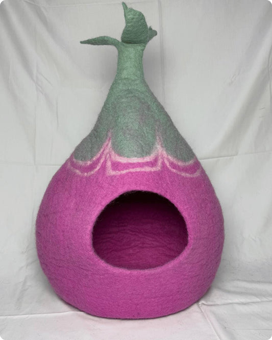 Handmade Pink Cocoon Cat Bed - Cozy Felted Cat Cave - Cat Cocoon felt