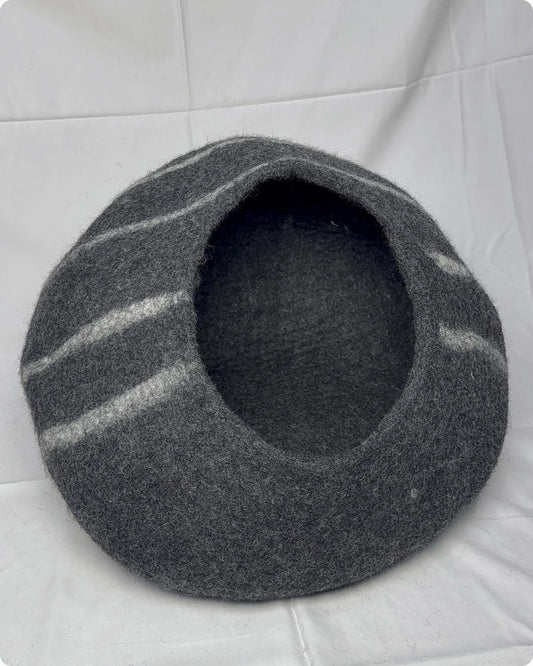 Large Felt Cat Cave - 40cm Wool Cat Bed & Pet House - Stripe cat cocoon