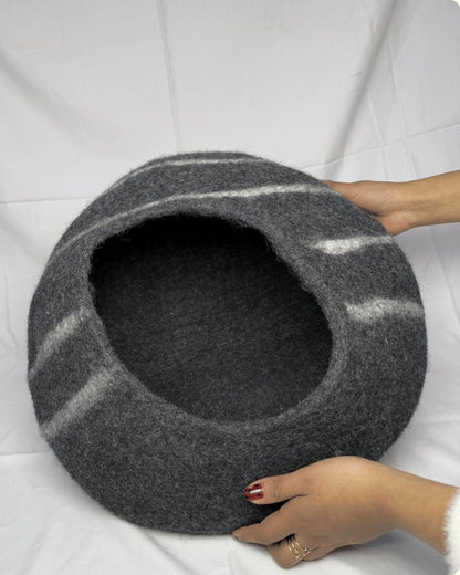 Large Felt Cat Cave - 40cm Wool Cat Bed & Pet House - Stripe cat cocoon