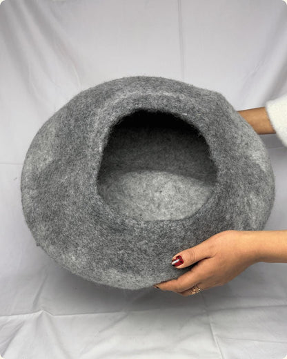 Handmade Felt Cat Cave -  Woolen Cocoon 50cm Gray Mix Cat Bed