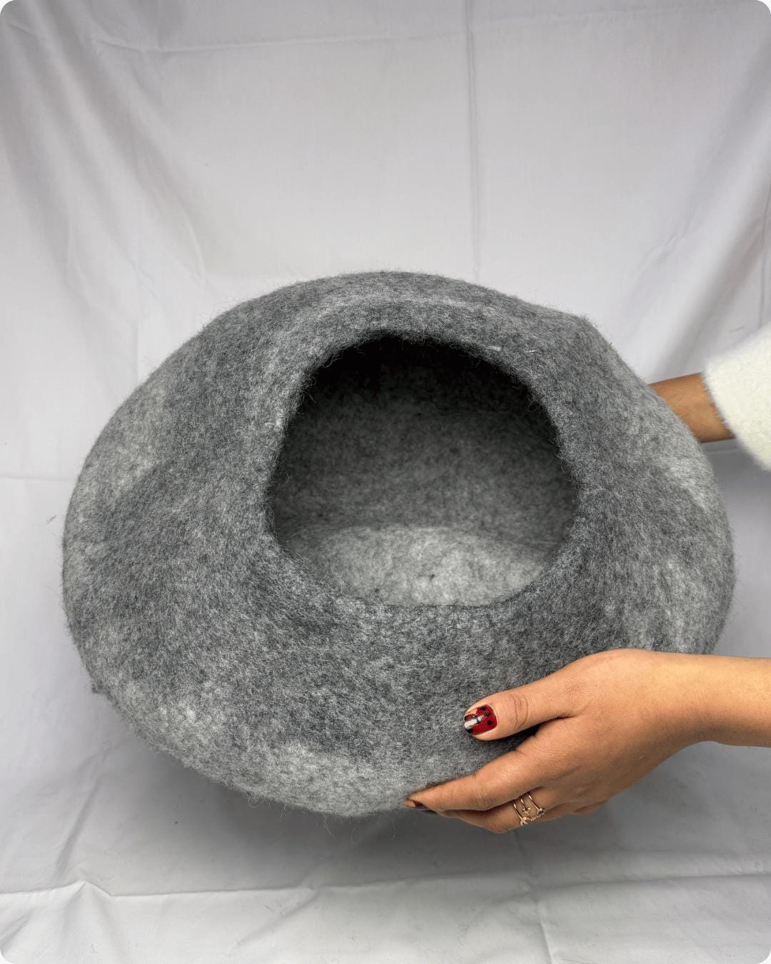 Handmade Felt Cat Cave -  Woolen Cocoon 50cm Gray Mix Cat Bed