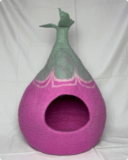 Handmade Pink Cocoon Cat Bed - Cozy Felted Cat Cave - Cat Cocoon felt