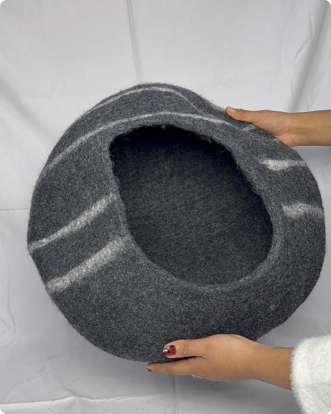 Large Felt Cat Cave - 40cm Wool Cat Bed & Pet House - Stripe cat cocoon