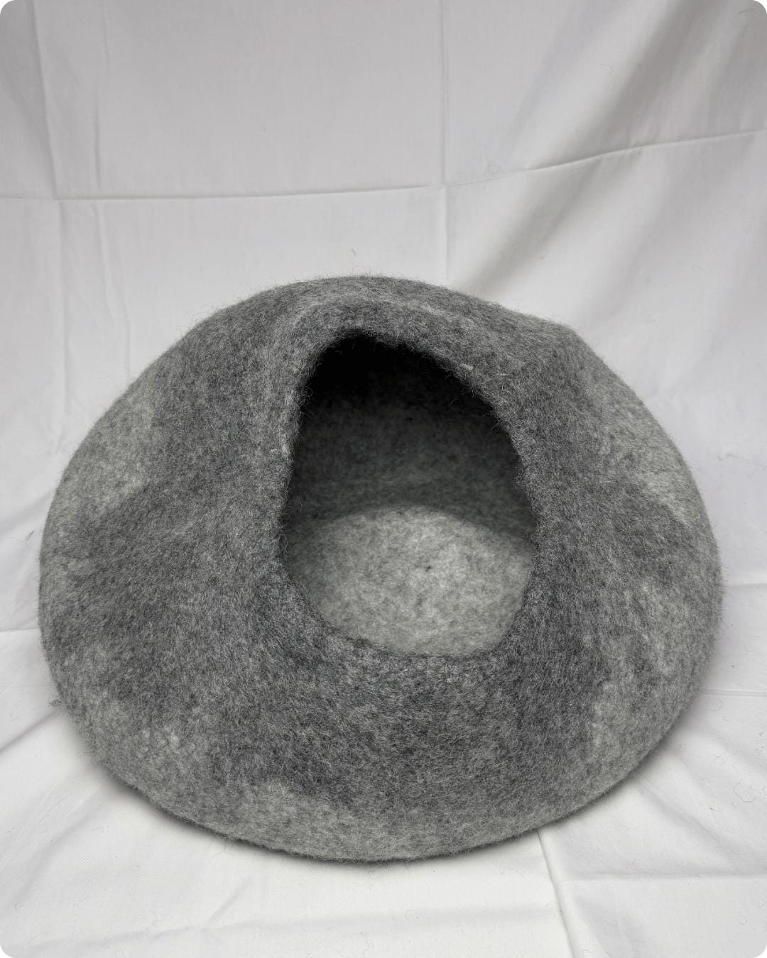 Handmade Felt Cat Cave -  Woolen Cocoon 50cm Gray Mix Cat Bed