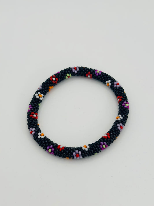 Floral printed handmade bracelet in black