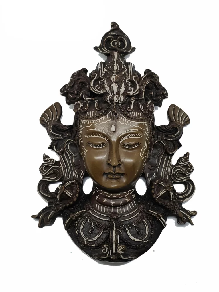 Handmade Brown Green Tara Statue | Tibetan Resin Decor