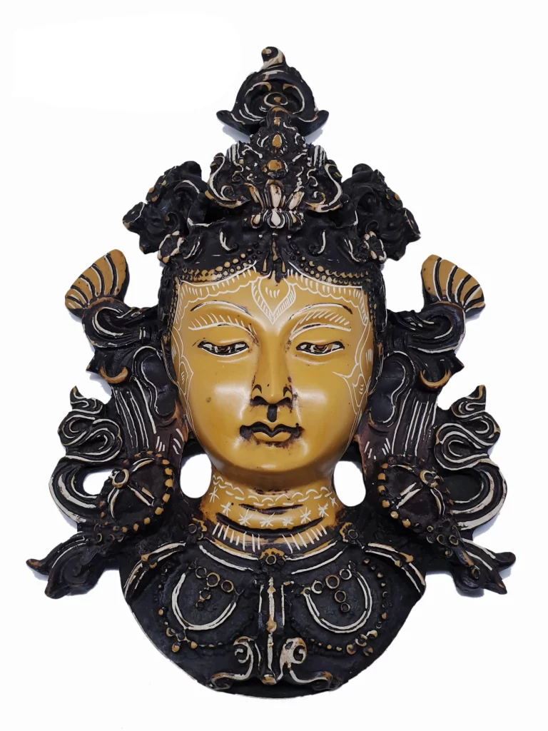 Handmade Cream Green Tara Statue | Tibetan Resin Decor