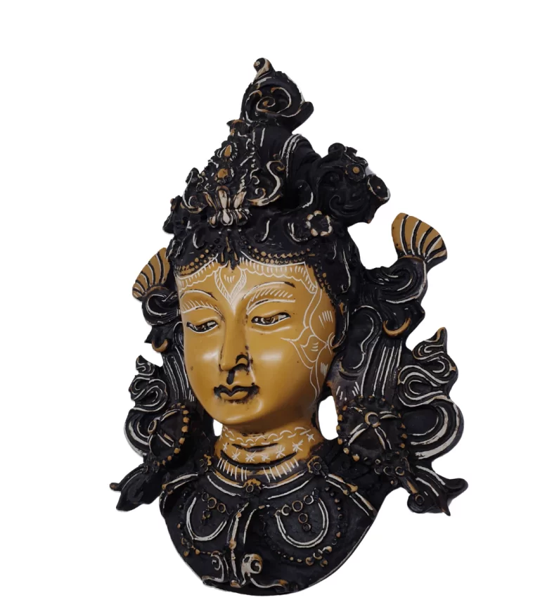 Handmade Cream Green Tara Statue | Tibetan Resin Decor
