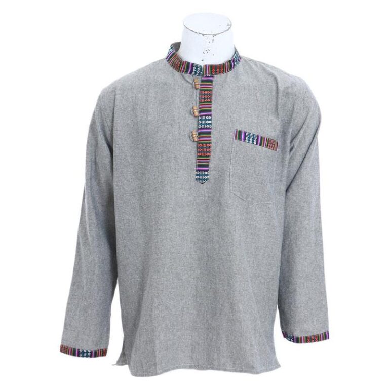 Handmade Lightweight Cotton Shirt | Unisex Thin Fabric Top | Summer Essential | Casual Style | Eco-Friendly Gift ! Classic Border, Nomadic Grey