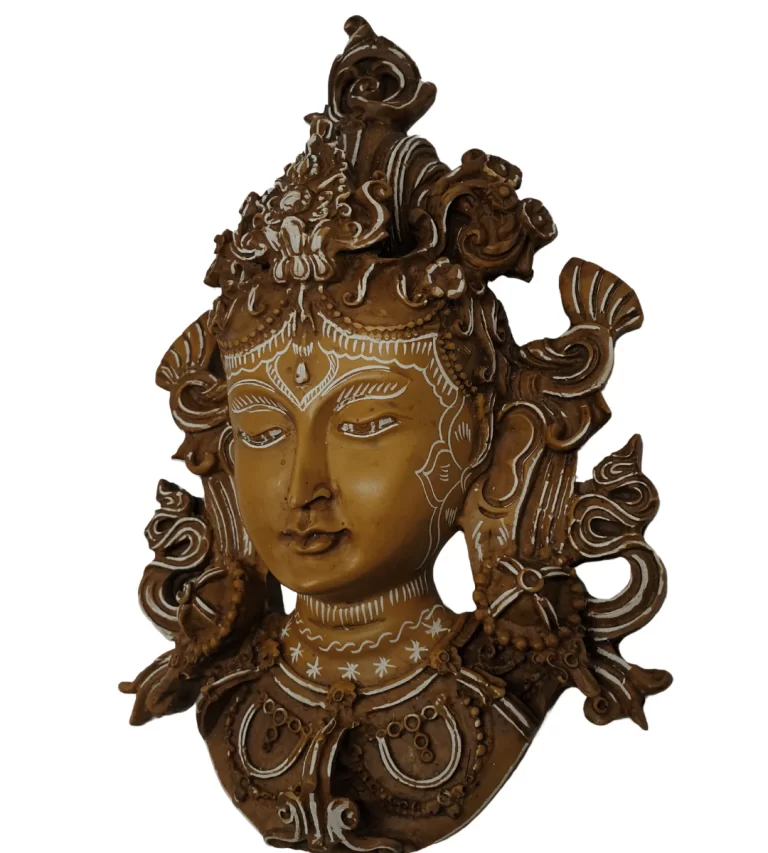 Handmade Light Cream Green Tara Statue | Tibetan Resin Decor