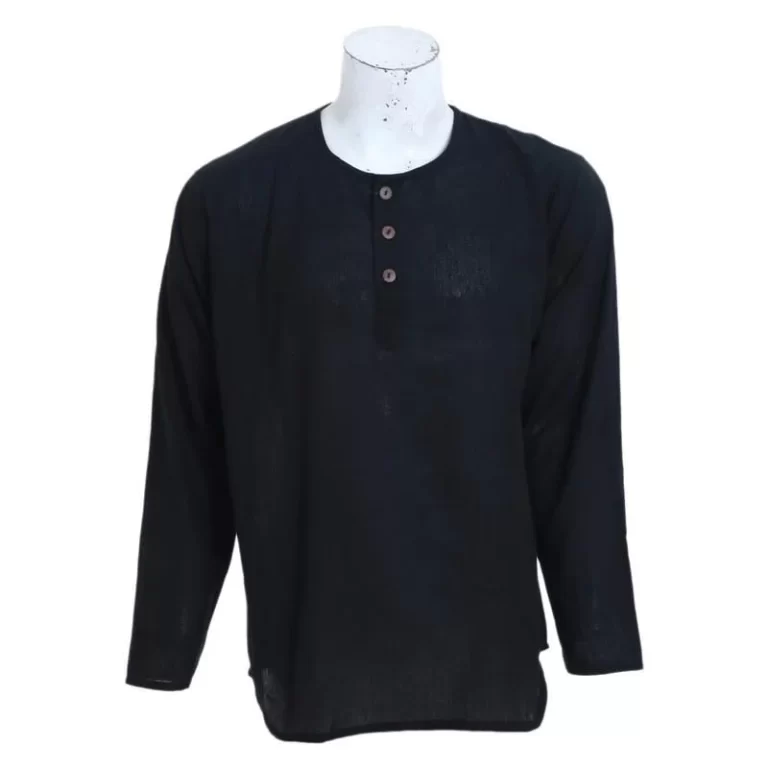 Handmade Lightweight Cotton Shirt | Summer Essential | Casual Style | Eco-Friendly Gift ! Classic Black Kurtha